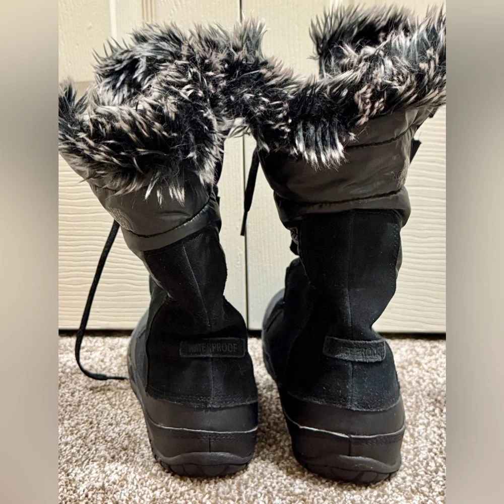 The North Face Boots Womens Size 8.5 Black Winter Snow Fur Waterproof 200g A0Z3